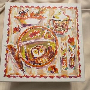 Colorful Owl Tableware Print Canvas - Pink, Orange & Green